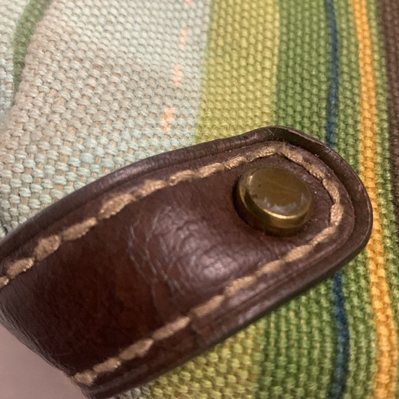 Fossil Cloth Boho Striped Bag w/ wooden handles ..GREAT FALL BAG - Picture 5 of 11